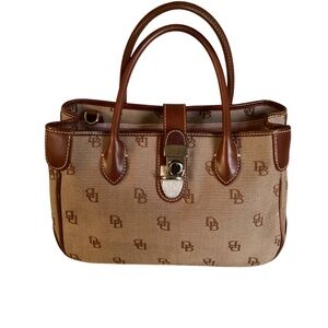Dooney & Bourke brown leather and canvas signature satchel bag